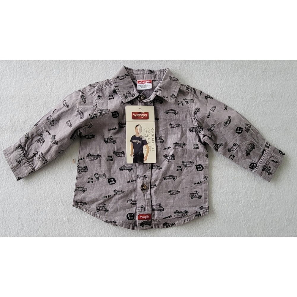 Wrangler Little Boys‎ 12 Months Long Sleeve with Car  Button Up Shirt